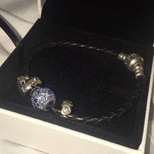 Pandora charm bracelet with 3 charms